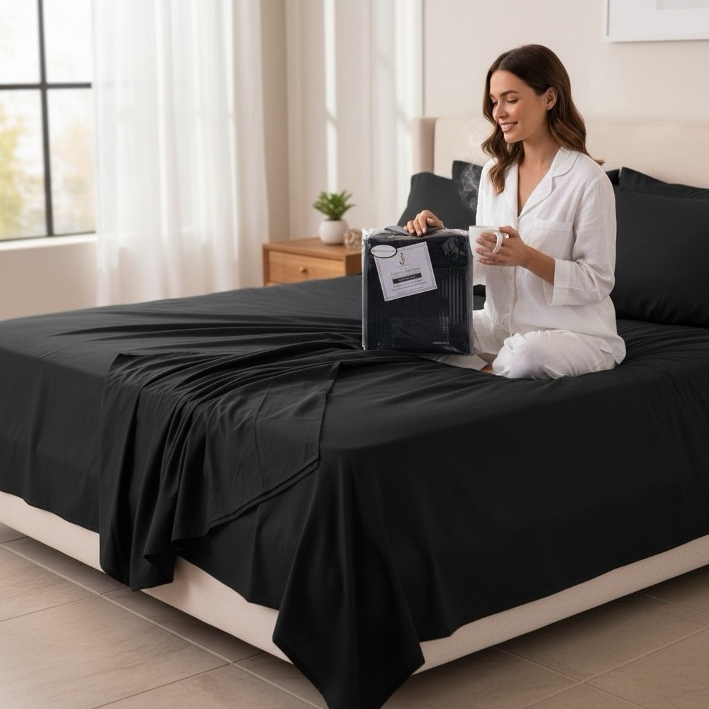 NWT Split King Sheets Black Premier Series 1800 Ultra Soft Wrinkle Free